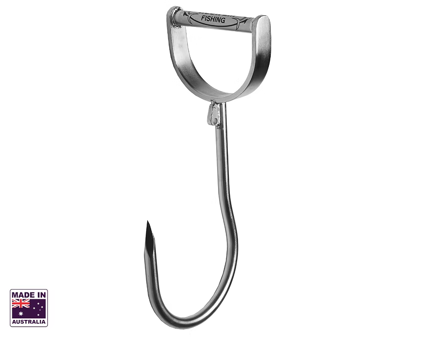 Hook'em Fishing Meat Gaff Hook 13 x 150mm Gape | Single Hook - D Handle - Stainless Steel