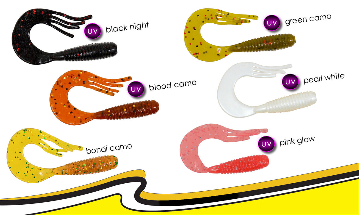 Austackle Whiptail Grub Soft Plastic Tuffies - 6pc 65mm