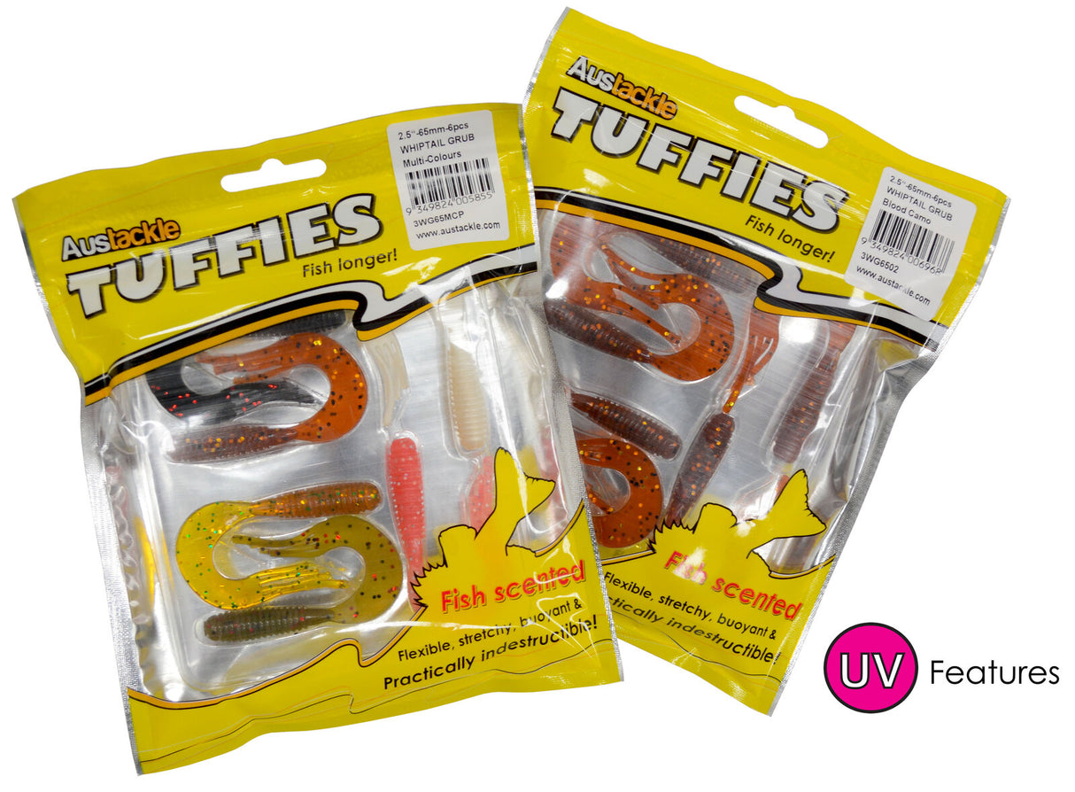 Austackle Whiptail Grub Soft Plastic Tuffies - 6pc 65mm