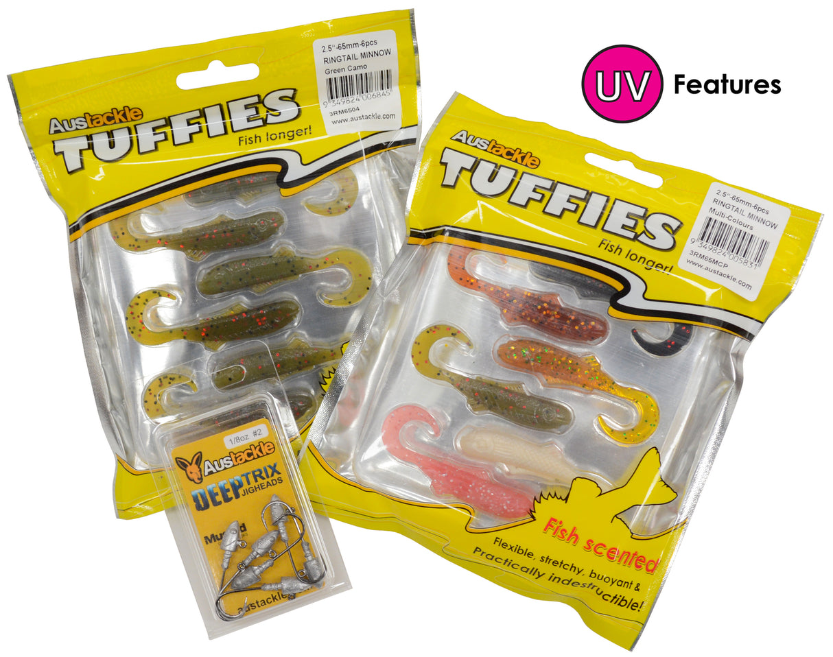 Austackle Ringtail Minnow Soft Plastic Tuffies - 6pc 95mm