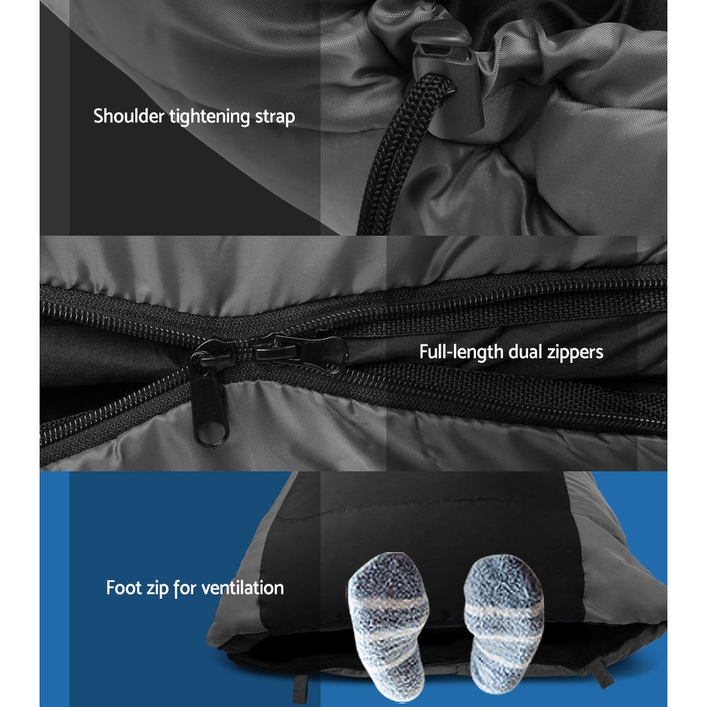 Weisshorn Sleeping Bag Single Thermal Camping Hiking Tent Black -20°C