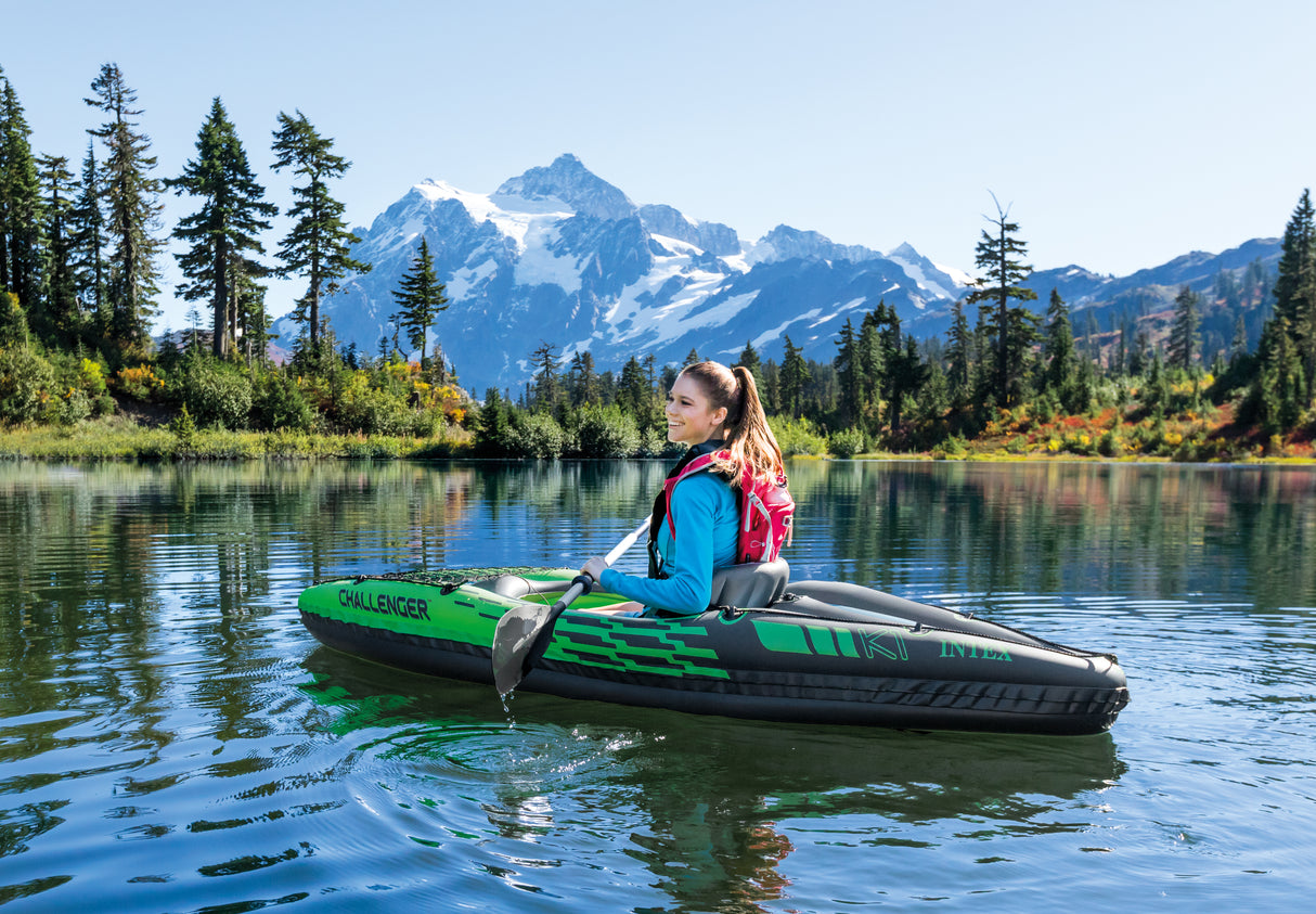 Intex Challenger K1 Inflatable Kayak: 1-Person, 2.0m Sporty Design with Adjustable Seat, Aluminium Paddle & High-Output Pump, Lakes & Mild Rivers
