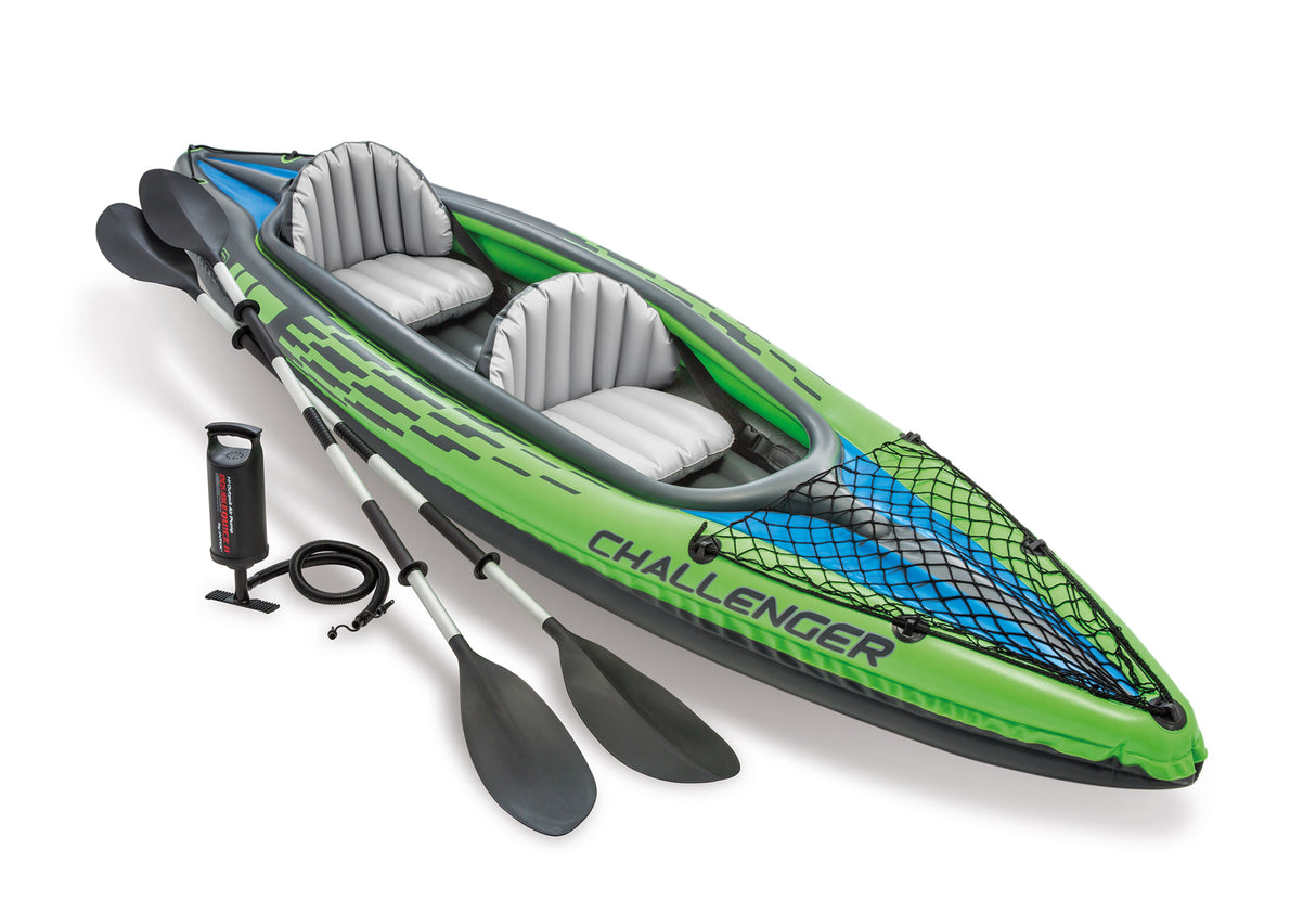 Intex Challenger K2 Inflatable Kayak: 2-Person, 2.6m Sporty Design with Adjustable Seats, Aluminium Paddles & High-Output Pump, Lakes & Mild Rivers
