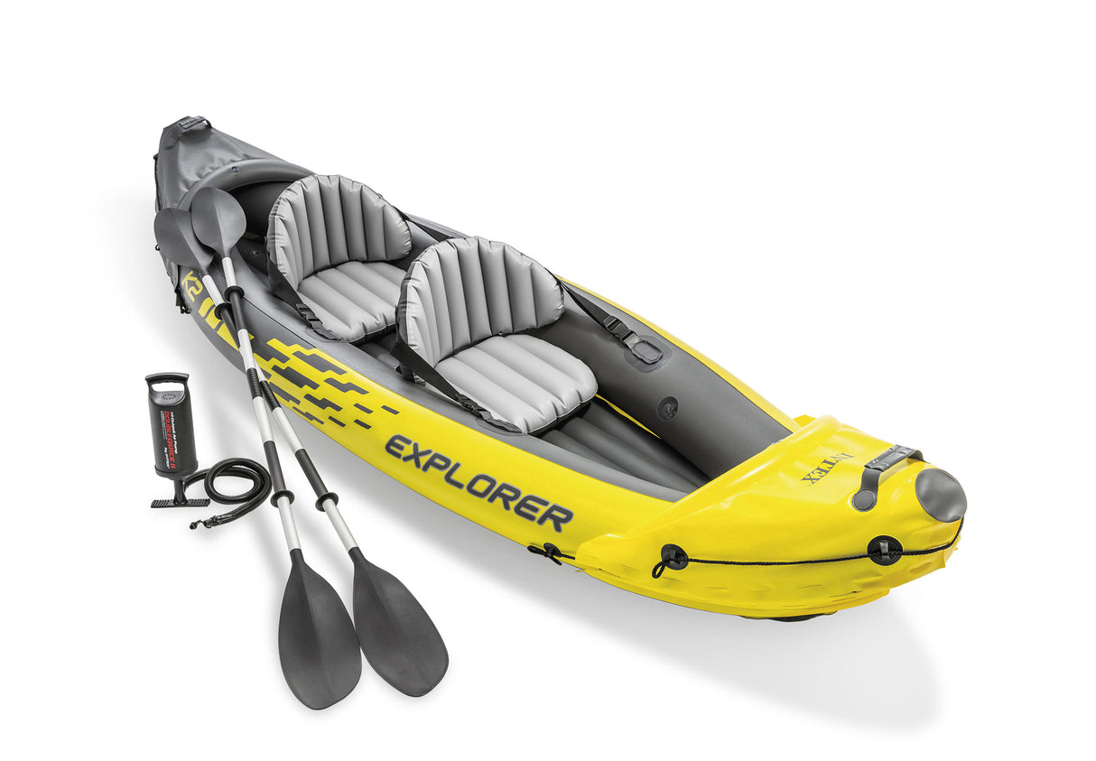 Intex Explorer K2 Inflatable Kayak: 2-Person, 3.12m × 0.91m × 0.51m with Adjustable Seats, Aluminium Paddles & High-Output Pump, Lakes & Mild Rivers