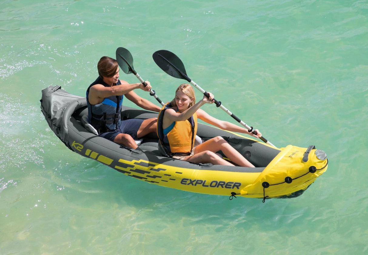 Intex Explorer K2 Inflatable Kayak: 2-Person, 3.12m × 0.91m × 0.51m with Adjustable Seats, Aluminium Paddles & High-Output Pump, Lakes & Mild Rivers