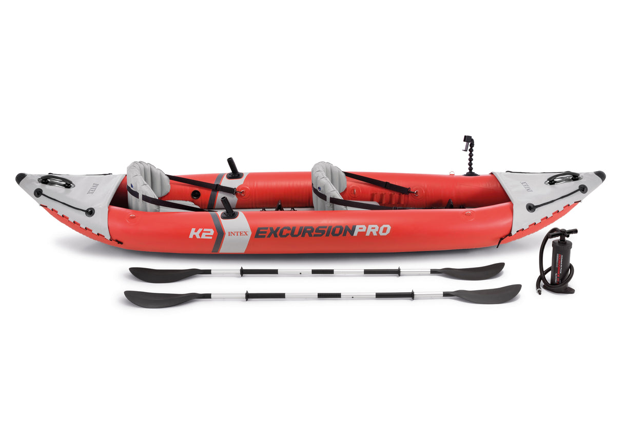 Intex Excursion Pro K2 Inflatable Kayak: 3.83m × 0.91m × 0.45m, 2-Person High-Performance Kayak with Adjustable Seats, Aluminium Oars & High-Output Pump, Lakes, Rivers & Coastal Waters