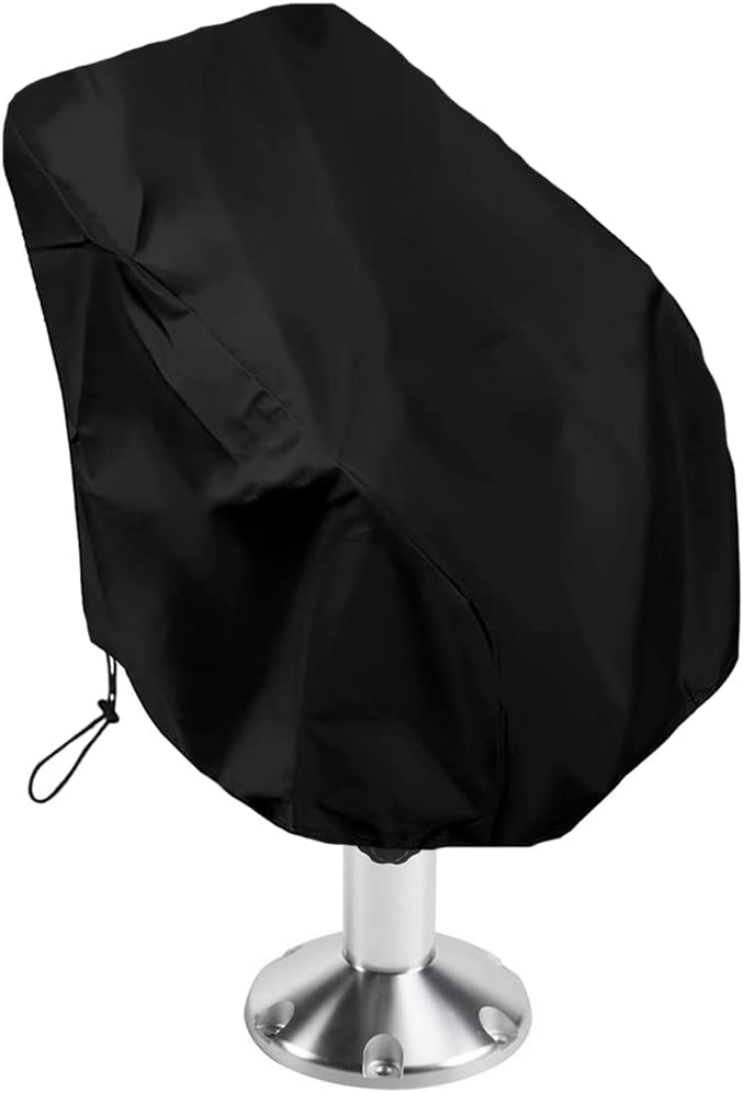 Boat Seat Cover Outdoor Waterproof Captain's Chair Seats Covers Dustproof Pedestal Pontoon Captain Bench for Helm Protector 1pcs Black 25.6x25.6x47 in