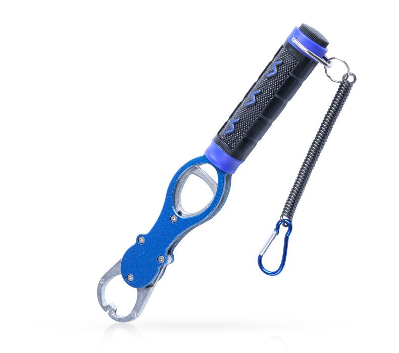 Aluminium Alloy Fish Control & Weighing Tool – Curved Jaw Anti-slip Lock, 18KG Instant Reading Scale | Blue