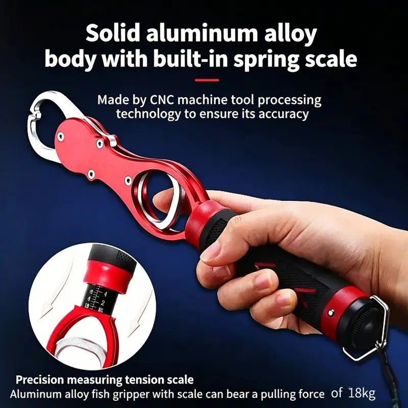 Aluminium Alloy Fish Control & Weighing Tool – Curved Jaw Anti-slip Lock, 18KG Instant Reading Scale | Blue