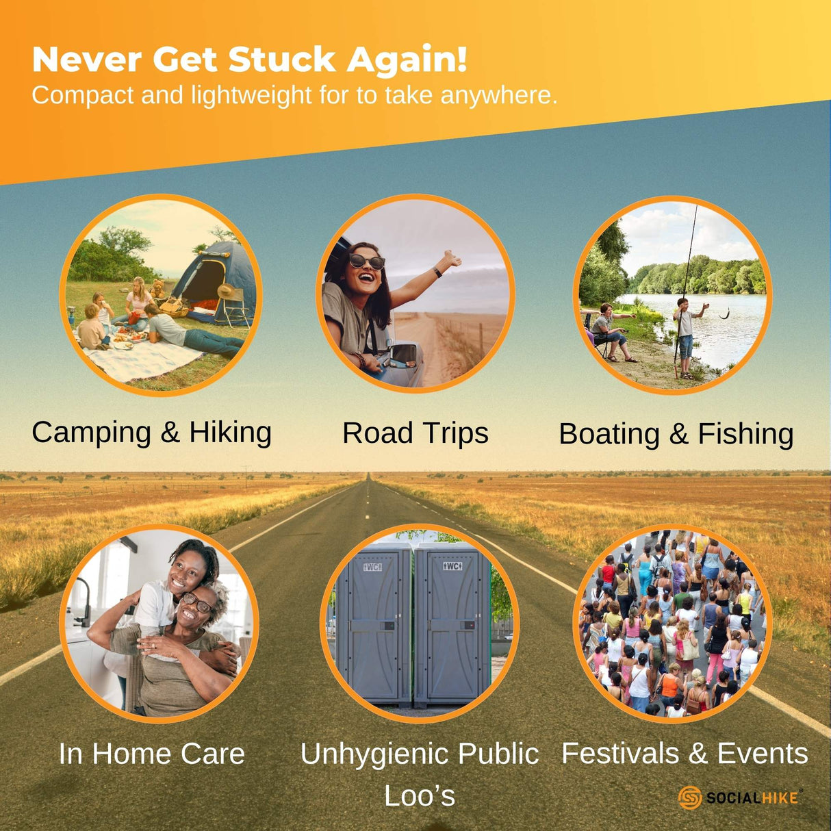 Social Hike Portable Folding Camping Toilet - Outdoor Lightweight Compact Potty