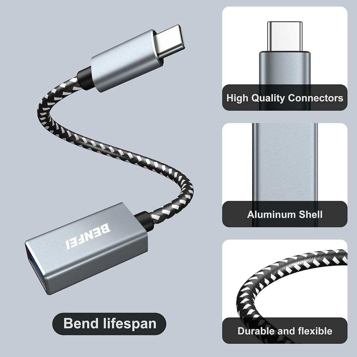 BENFEI 262GY-2P USB 3.0 USB-C to USB-A Adapter (2-pack)