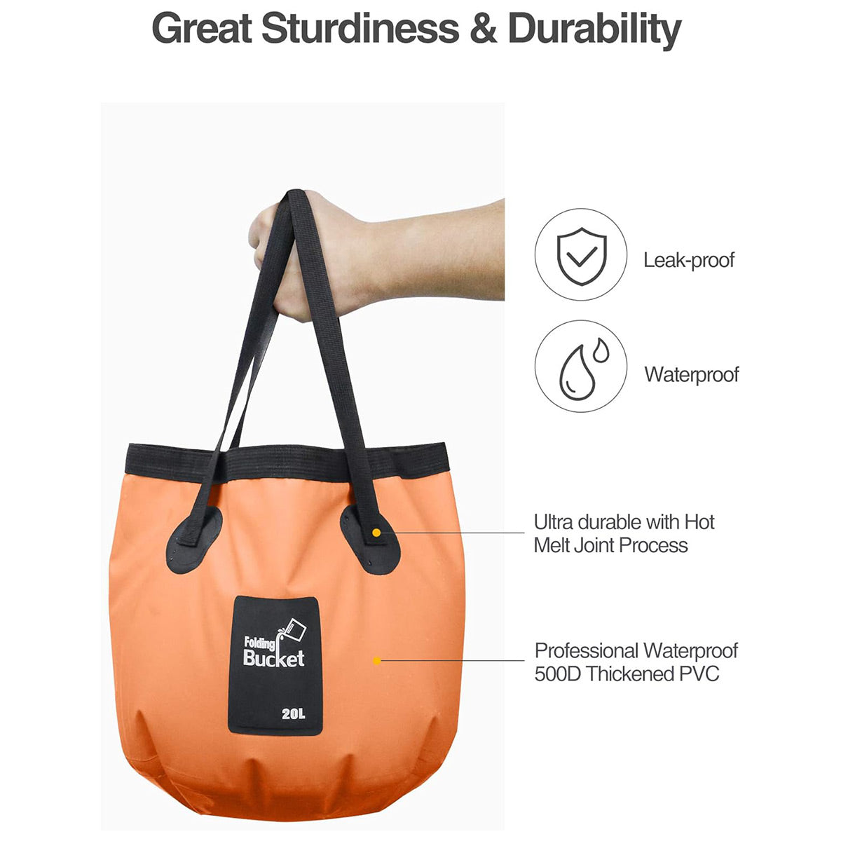 20L Portable Folding Bucket Water Container Camping Hiking Fishing Water Storage - Yellow