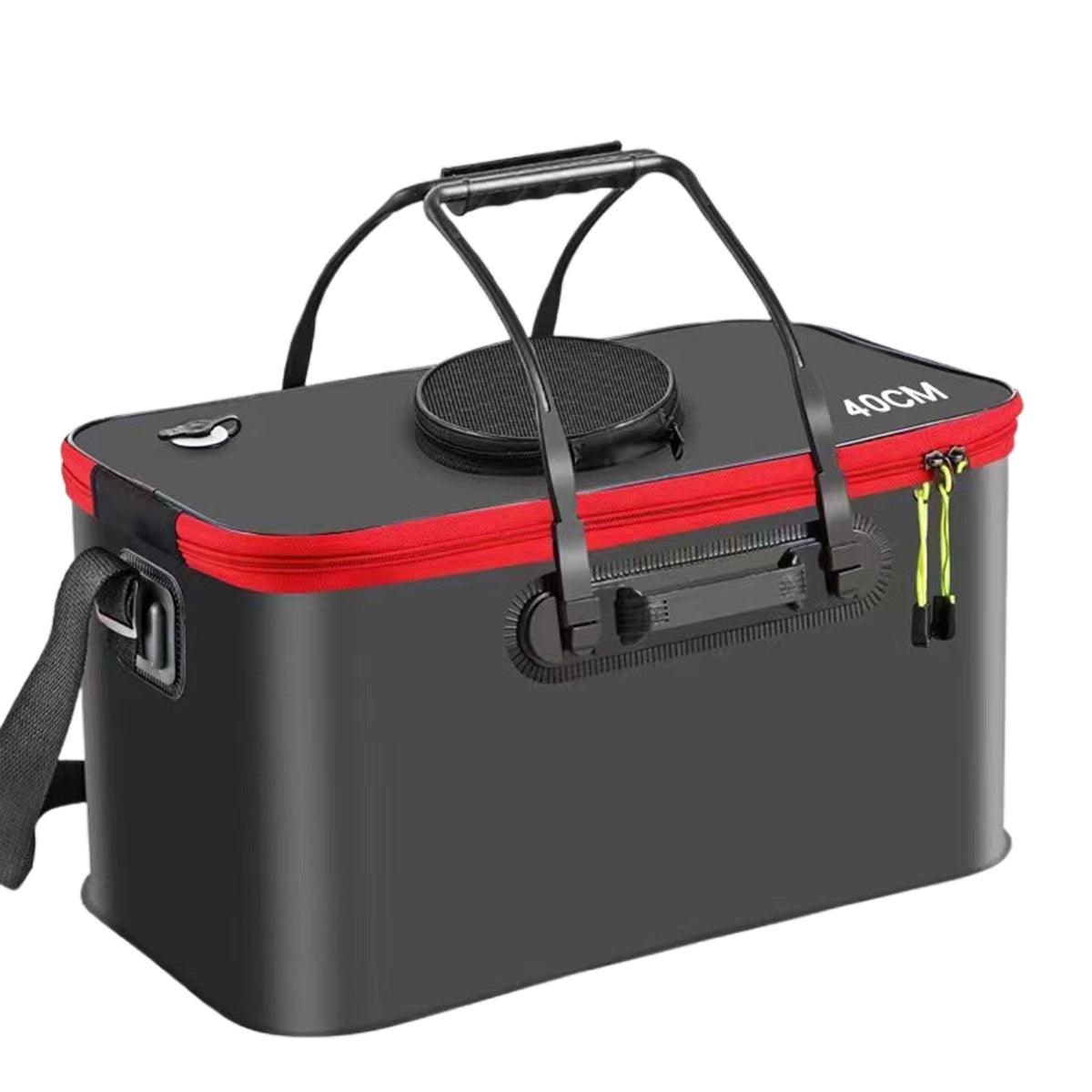 Portable Folding EVA Fishing Bucket Multi Use Live Fish Container with Strap - Black-45cm