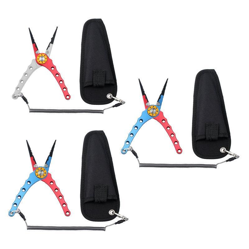 Aluminium Fishing Pliers Hook Remover Line Cutter Braid Mono Split Ring Fish Grip - Blue+Red