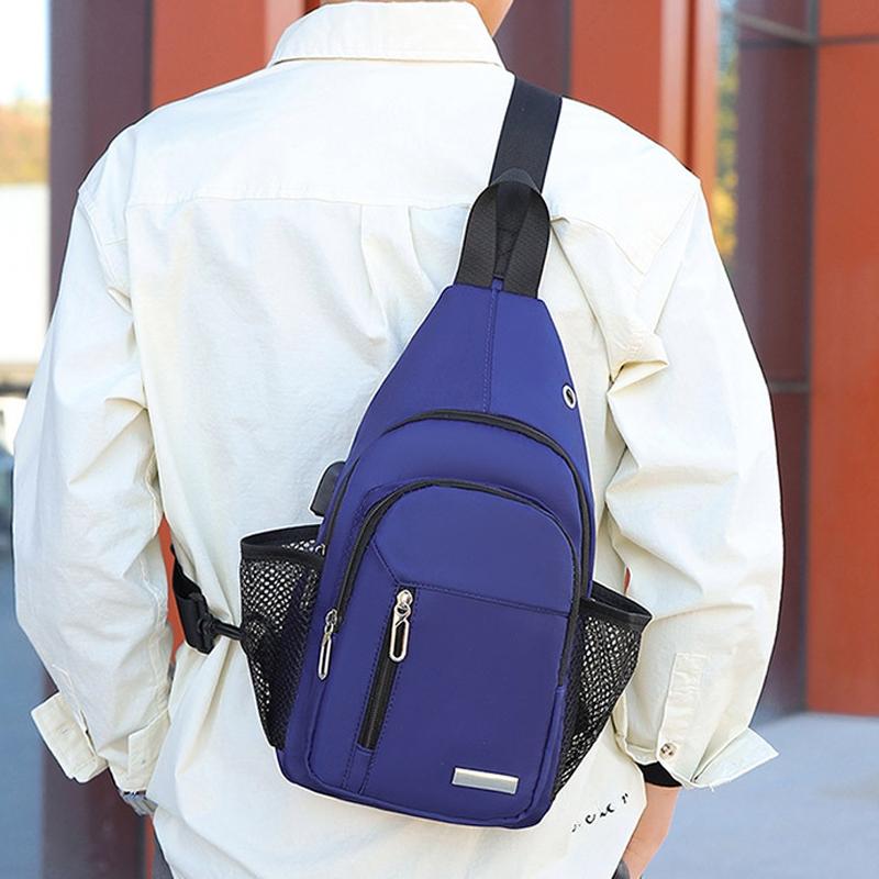 Men Oxford Cloth Chest Bag Casual Crossbody Shoulder Backpack - Black