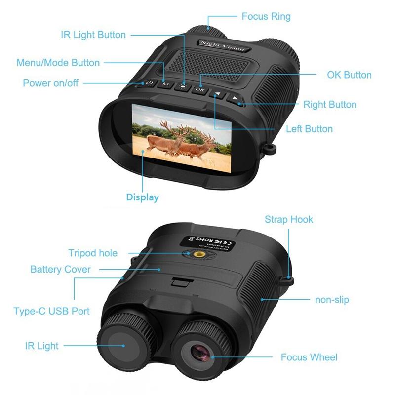 3 Digital Night Vision Binoculars with 3 Ips Screen - Black