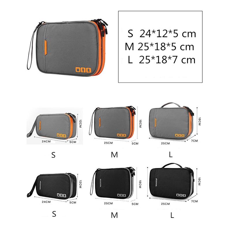 Portable Multi-Functional Headphone Charger And Data Cable Storage Bag - 25 X 18 X 5Cm - Grey