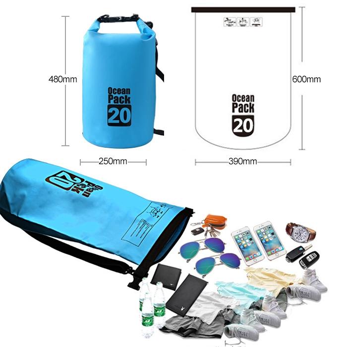 Waterproof Double Shoulder Bag Dry Sack 20L Capacity - Sky Blue