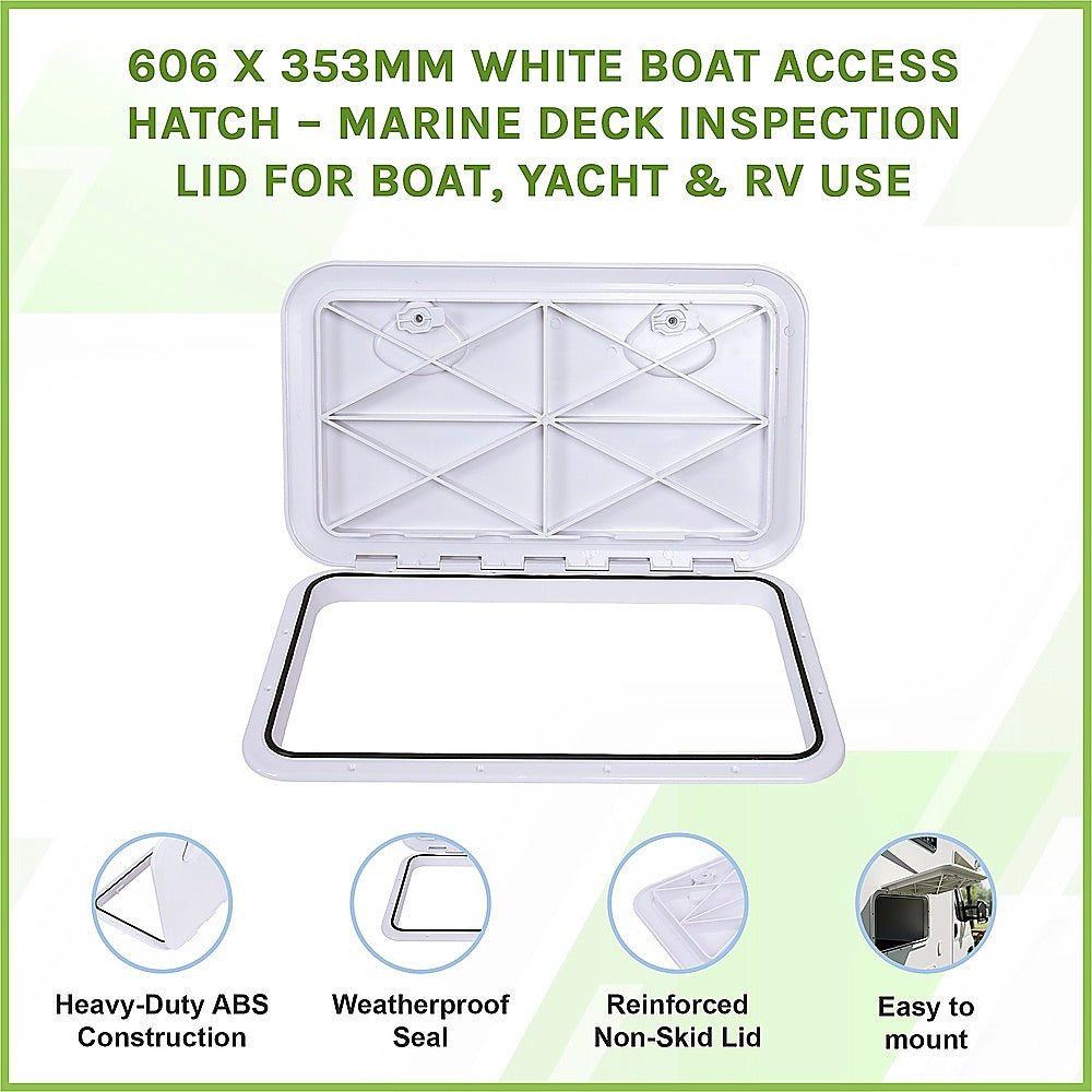 606 x 353mm White Boat Access Hatch – Marine Deck Inspection Lid for Boat, Yacht & RV Use
