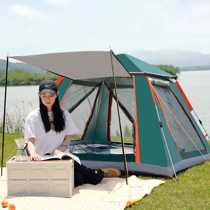 Silver glue Waterproof Camping tent with Awning - Small size (210x210x140cm), stylish and practical for outdoor use (Blue)