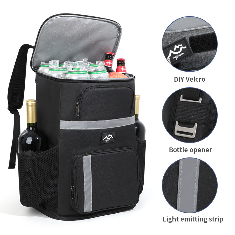 Insulated Cooler Backpack for Fishing and Camping - Portable Outdoor Picnic and Beverage Bag with Bottle Opener (Black)