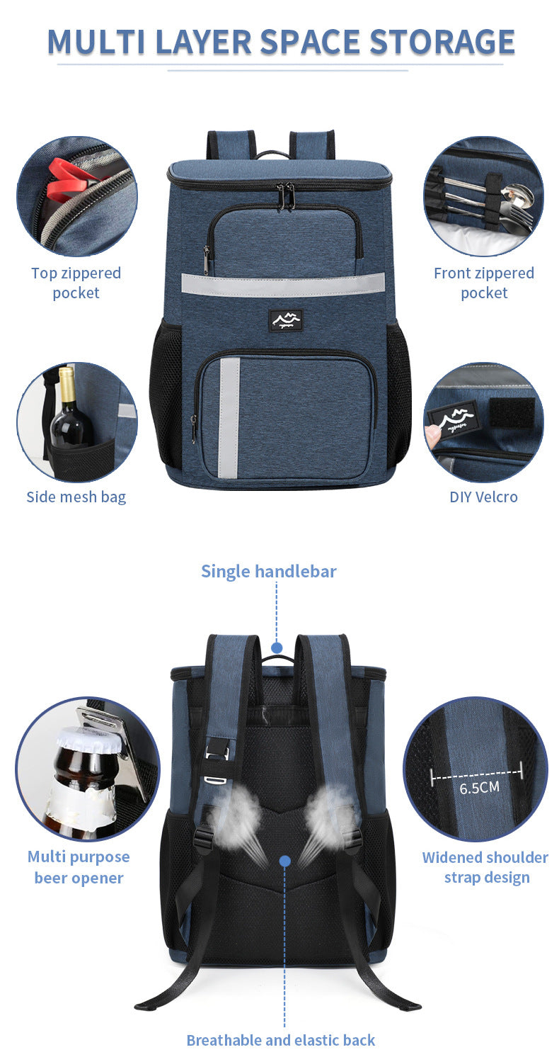 Insulated Cooler Backpack for Fishing and Camping - Portable Outdoor Picnic and Beverage Bag with Bottle Opener (Black)