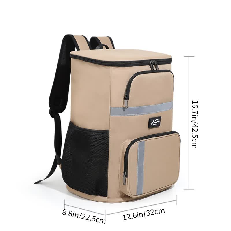 Insulated Cooler Backpack for Fishing and Camping - Portable Outdoor Picnic and Beverage Bag with Bottle Opener (Khaki)