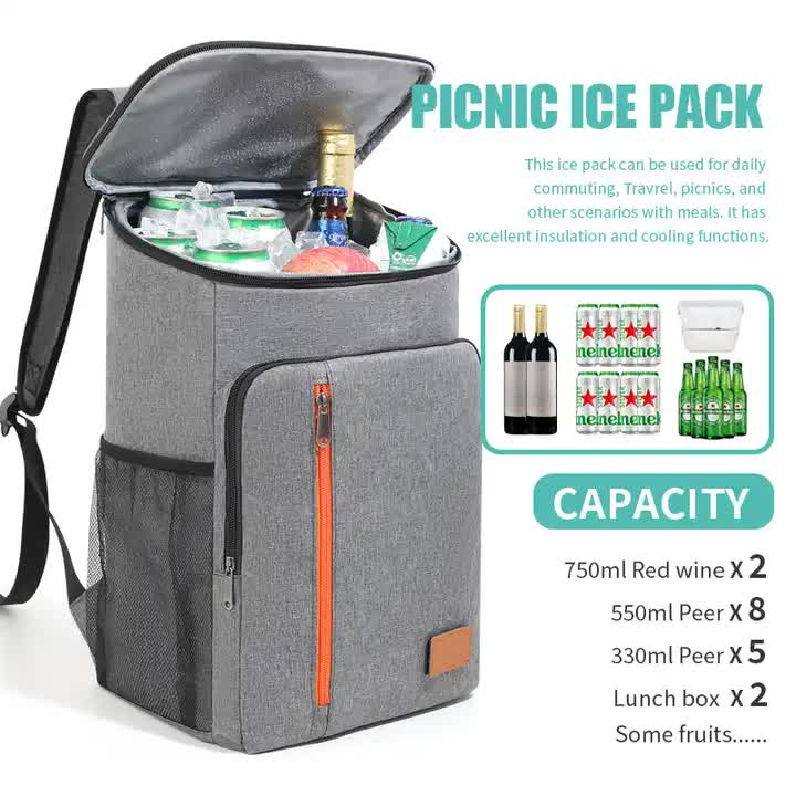 Insulated Cooler Backpack for Fishing and Camping - Stylish Portable Fresh-keeping Picnic Outdoor Backpack and Travel Bag 18L (Gray)