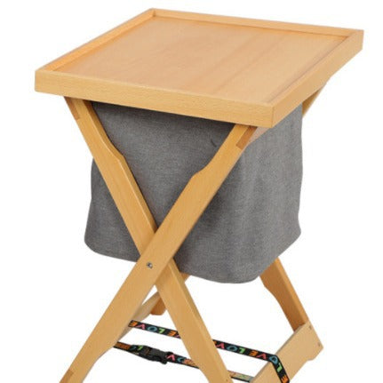 Foldable Wooden Laundry Bag and Frame with Removable Tray and Storage Bag - Natural Wood Finish - Wood Colour