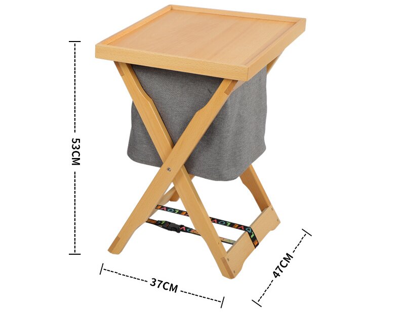 Foldable Wooden Laundry Bag and Frame with Removable Tray and Storage Bag - Natural Wood Finish - Wood Colour