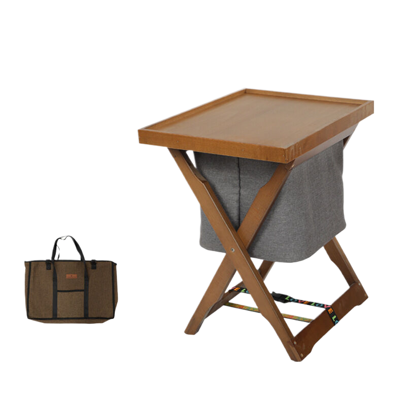 Foldable Wooden Laundry Bag and Frame with Detachable Fabric Storage Bag – Walnut Color 45x37x53cm