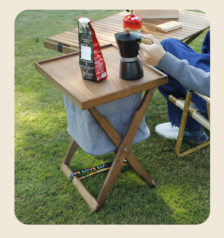 Foldable Wooden Laundry Bag and Frame with Removable Tray and Storage Bag - Natural Wood Finish - Wood Colour