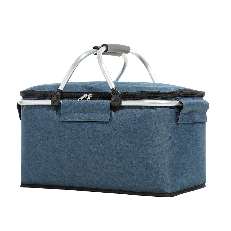 Navy Blue Portable Aluminium Foil Insulated Picnic Basket with Zipper Lid, 40x20x23cm