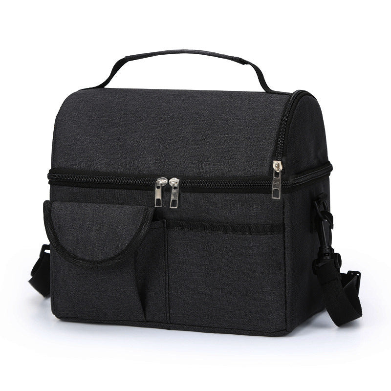 Black Large Insulated Cooler Storage Bag, Dual Layer with Aluminium Foil Lining, Waterproof Oxford Fabric, Portable Handheld Food Container