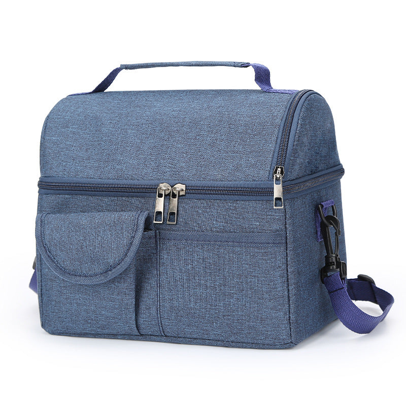 Dark Blue Large Insulated Cooler Storage Bag, Dual Layer with Aluminium Foil Lining, Waterproof Oxford Fabric, Portable Handheld Food Container