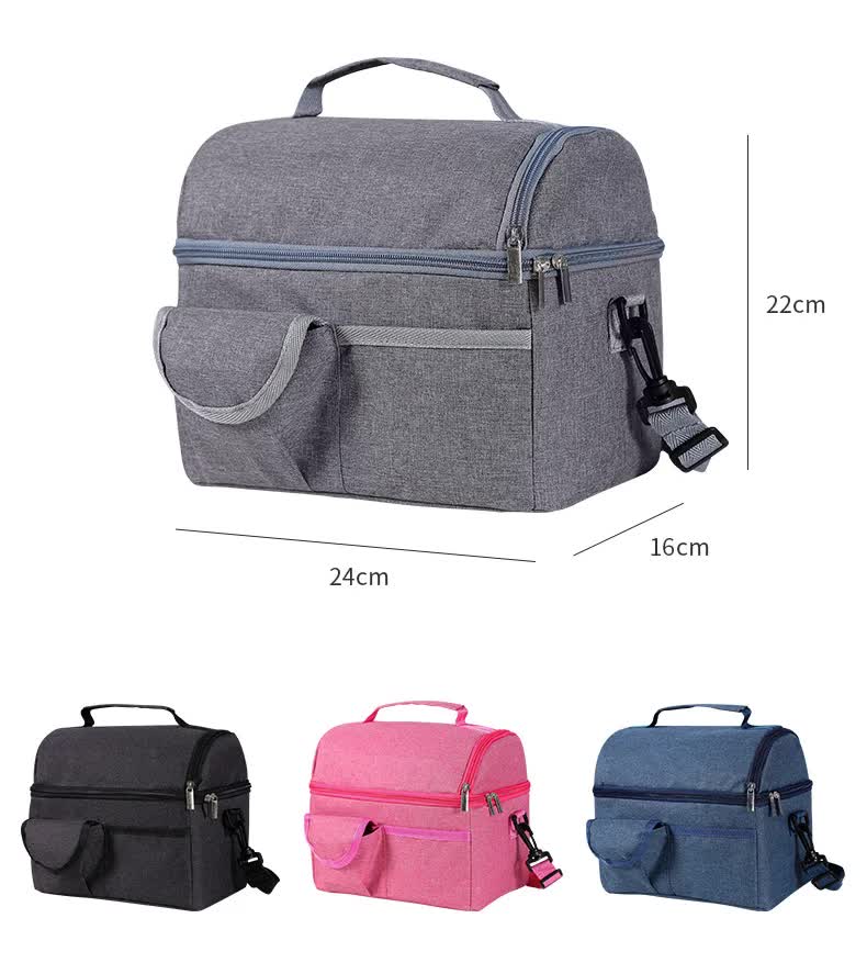 Dark Blue Large Insulated Cooler Storage Bag, Dual Layer with Aluminium Foil Lining, Waterproof Oxford Fabric, Portable Handheld Food Container