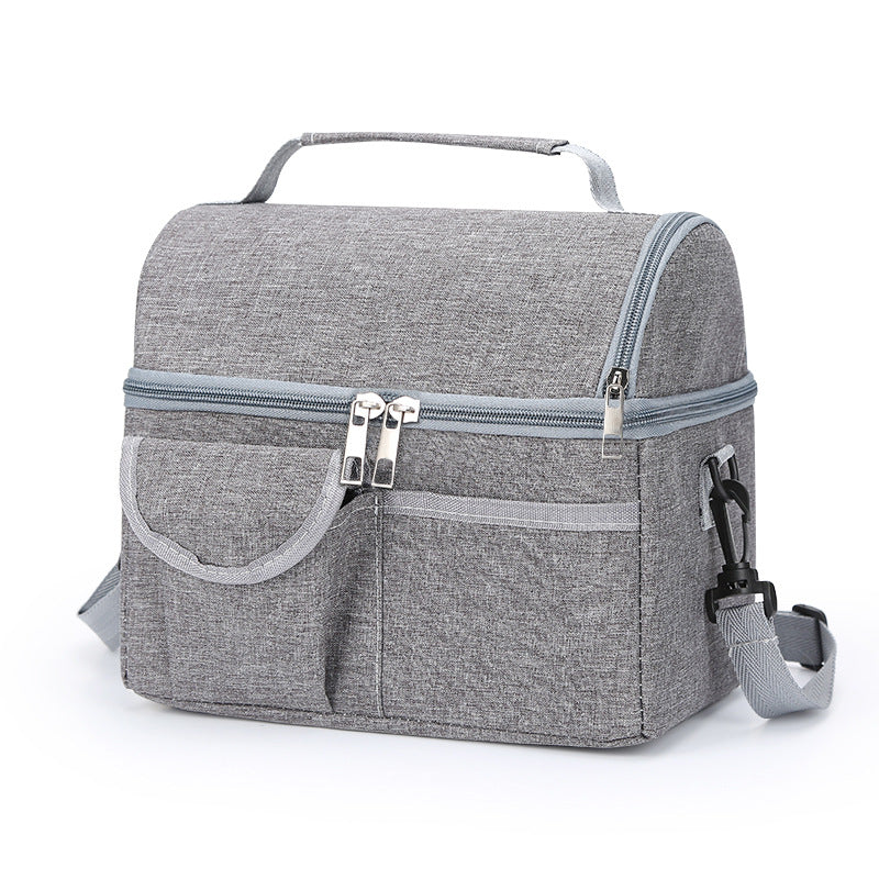 Grey Large Insulated Cooler Storage Bag, Dual Layer with Aluminium Foil Lining, Waterproof Oxford Fabric, Portable Handheld Food Container