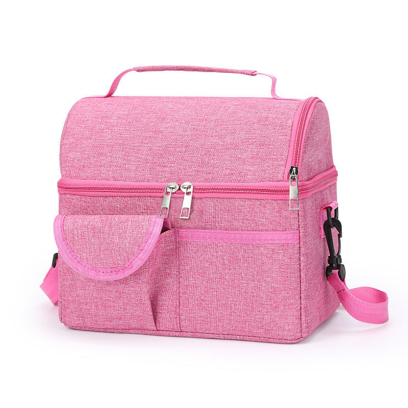 Pink Large Insulated Cooler Storage Bag, Dual Layer with Aluminium Foil Lining, Waterproof Oxford Fabric, Portable Handheld Food Container
