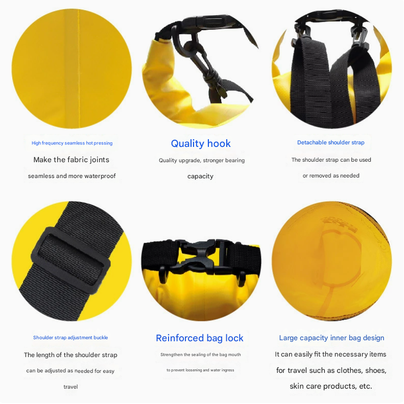 Yellow 10L Waterproof Dry Bag - PVC Mesh Rafting & Swimming Backpack