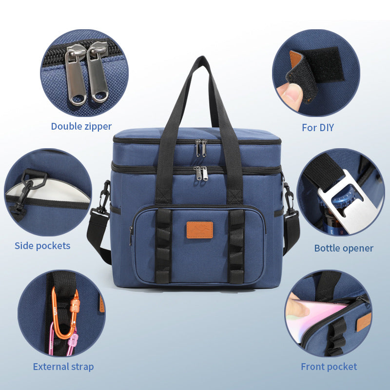 Navy Blue 23L Extra Large Insulated Cooler Bag with Double Layers - Perfect for Fishing, Camping, Picnics, and Outdoor Adventures