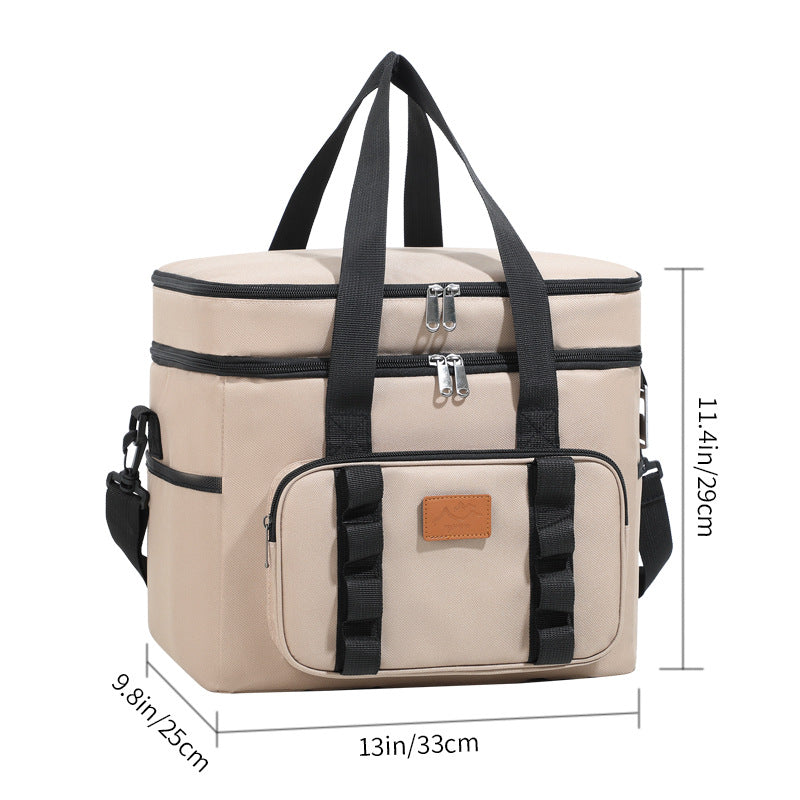 Khaki 23L Extra Large Insulated Cooler Bag with Double Layers - Perfect for Fishing, Camping, Picnics, and Outdoor Adventures