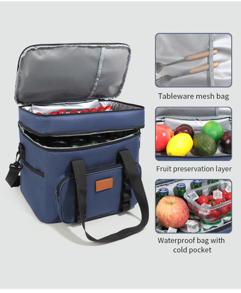 Khaki 23L Extra Large Insulated Cooler Bag with Double Layers - Perfect for Fishing, Camping, Picnics, and Outdoor Adventures