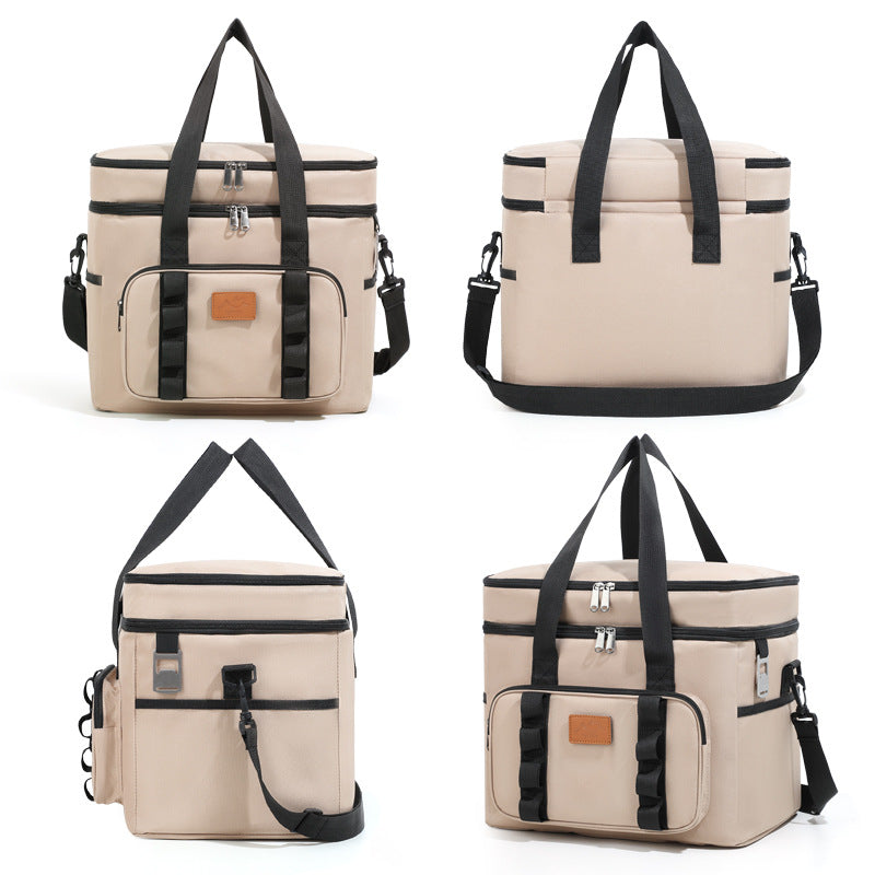 Khaki 23L Extra Large Insulated Cooler Bag with Double Layers - Perfect for Fishing, Camping, Picnics, and Outdoor Adventures