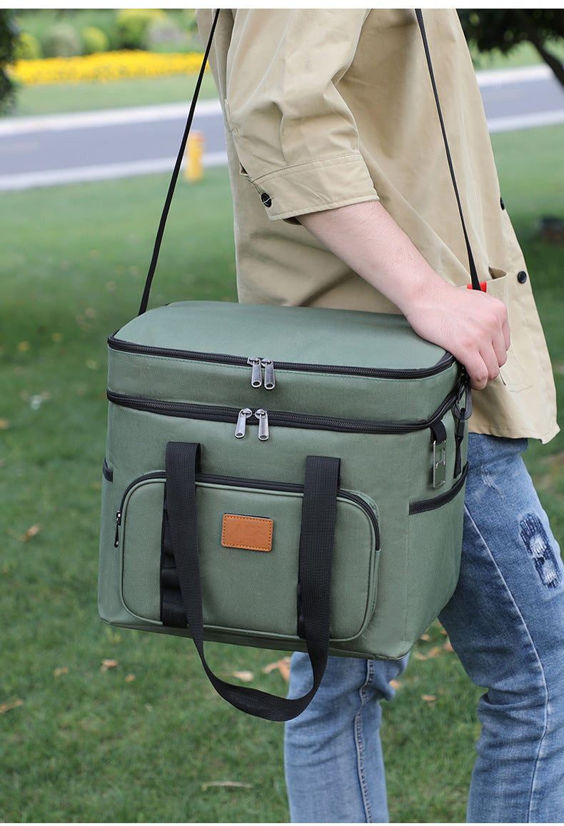 Khaki 23L Extra Large Insulated Cooler Bag with Double Layers - Perfect for Fishing, Camping, Picnics, and Outdoor Adventures
