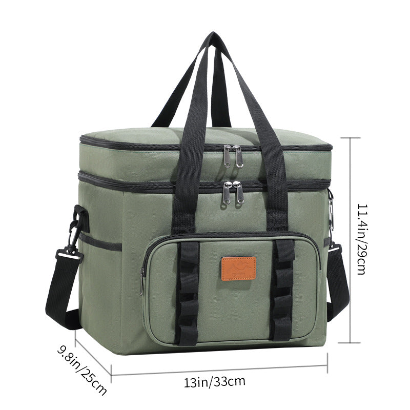 Green 23L Extra Large Insulated Cooler Bag with Double Layers - Perfect for Fishing, Camping, Picnics, and Outdoor Adventures