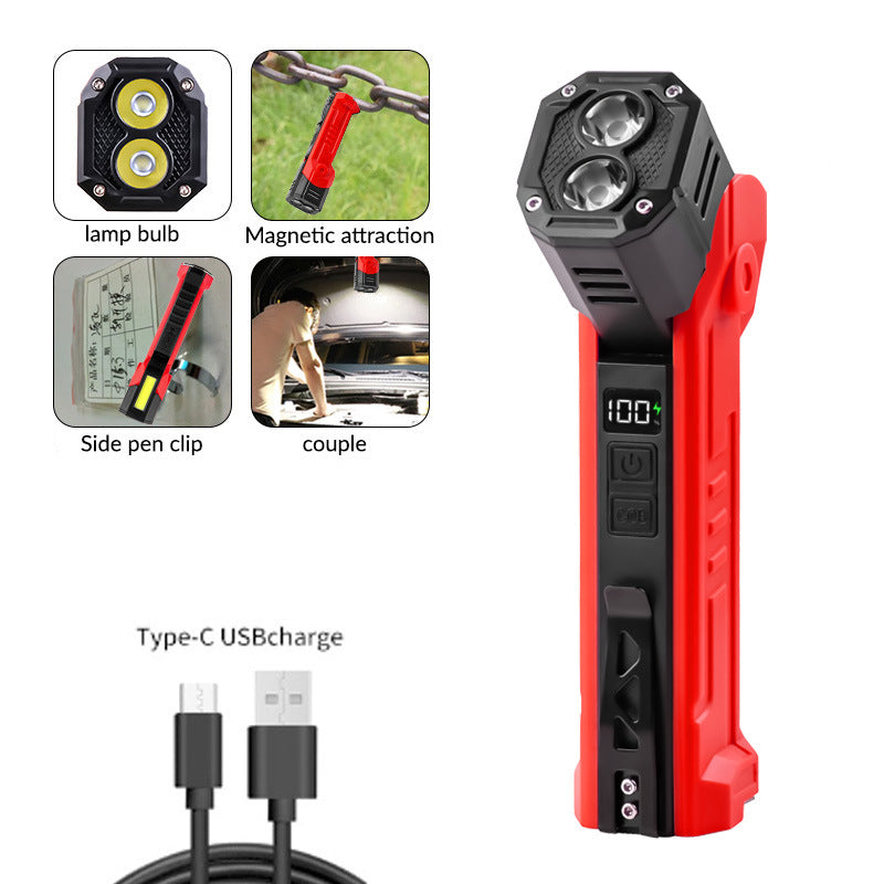 Red Flashlight Car Repair Light - LED Work Light , Magnetic Base, Power Bank