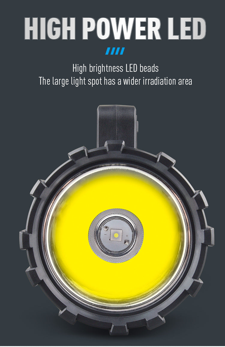Black LED Searchlight - Rechargeable Handheld Spotlight, 500m Range, Long Lasting