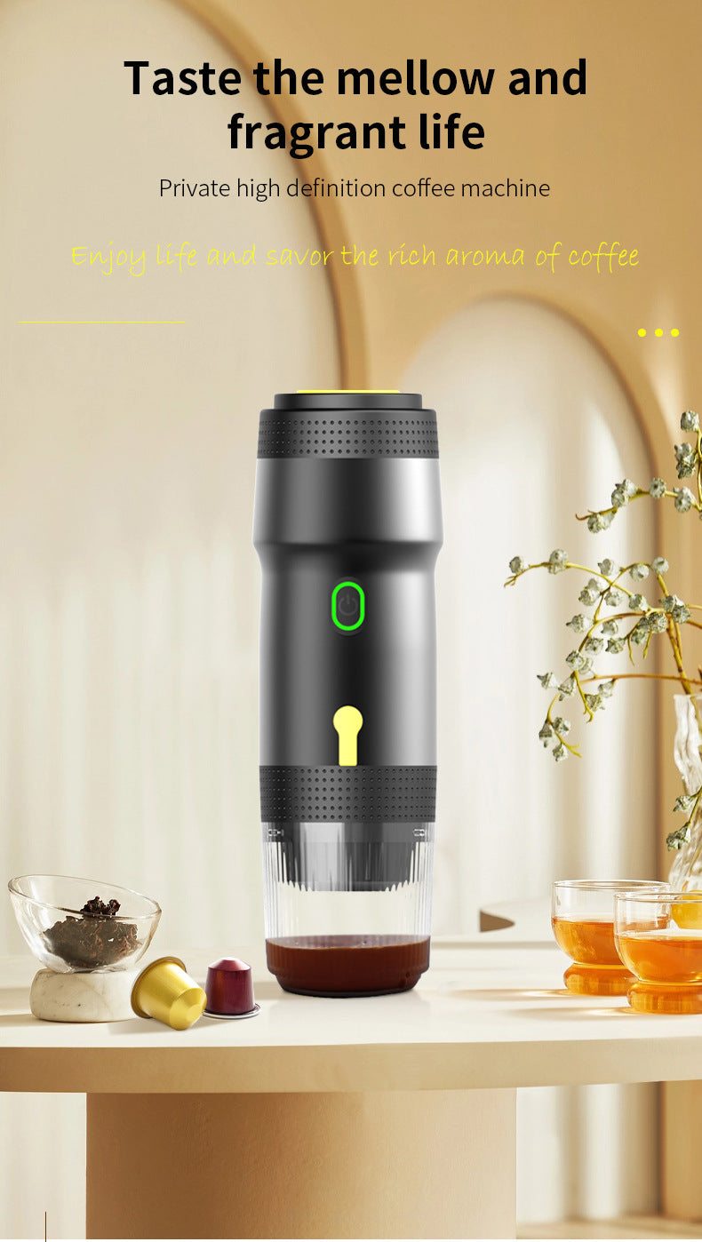 Green 3-in-1 Portable Electric Espresso Maker - Rechargeable Travel Coffee Machine for Capsules & Ground Coffee