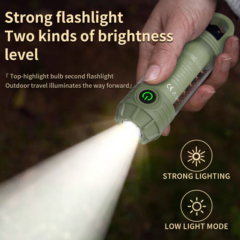 Khaki Portable Multi-Light Camping Lantern - Mini Keychain Flashlight with Hook for Outdoor Adventures