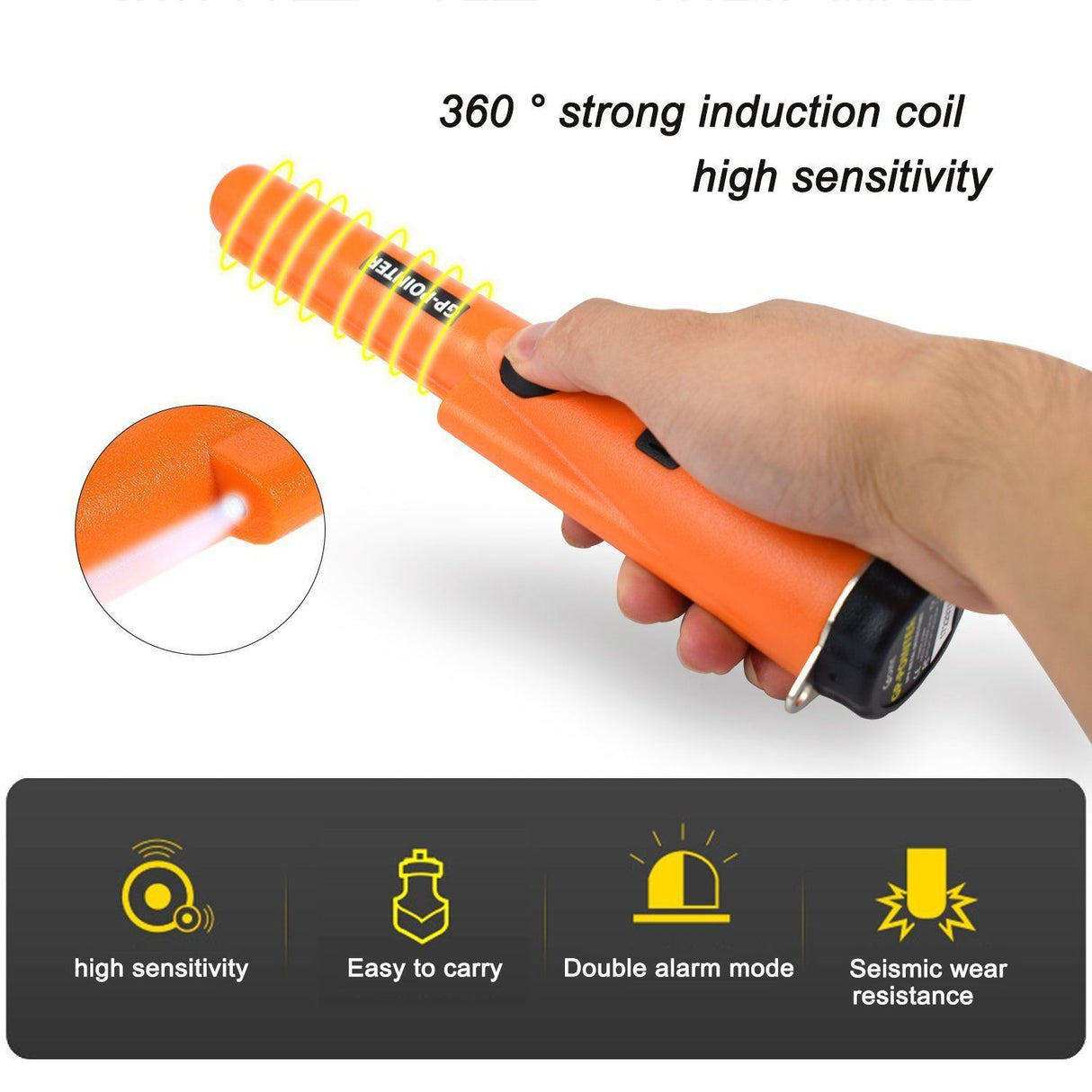 Army Green High-Sensitivity Metal Detector Pinpointer - GP Pointer with Vibration and Audio Alert for Treasure Hunting